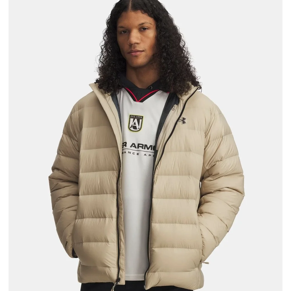Under Armour® (Men's XL) Legend™ Hooded Down Jacket in Khaki/Black - $180